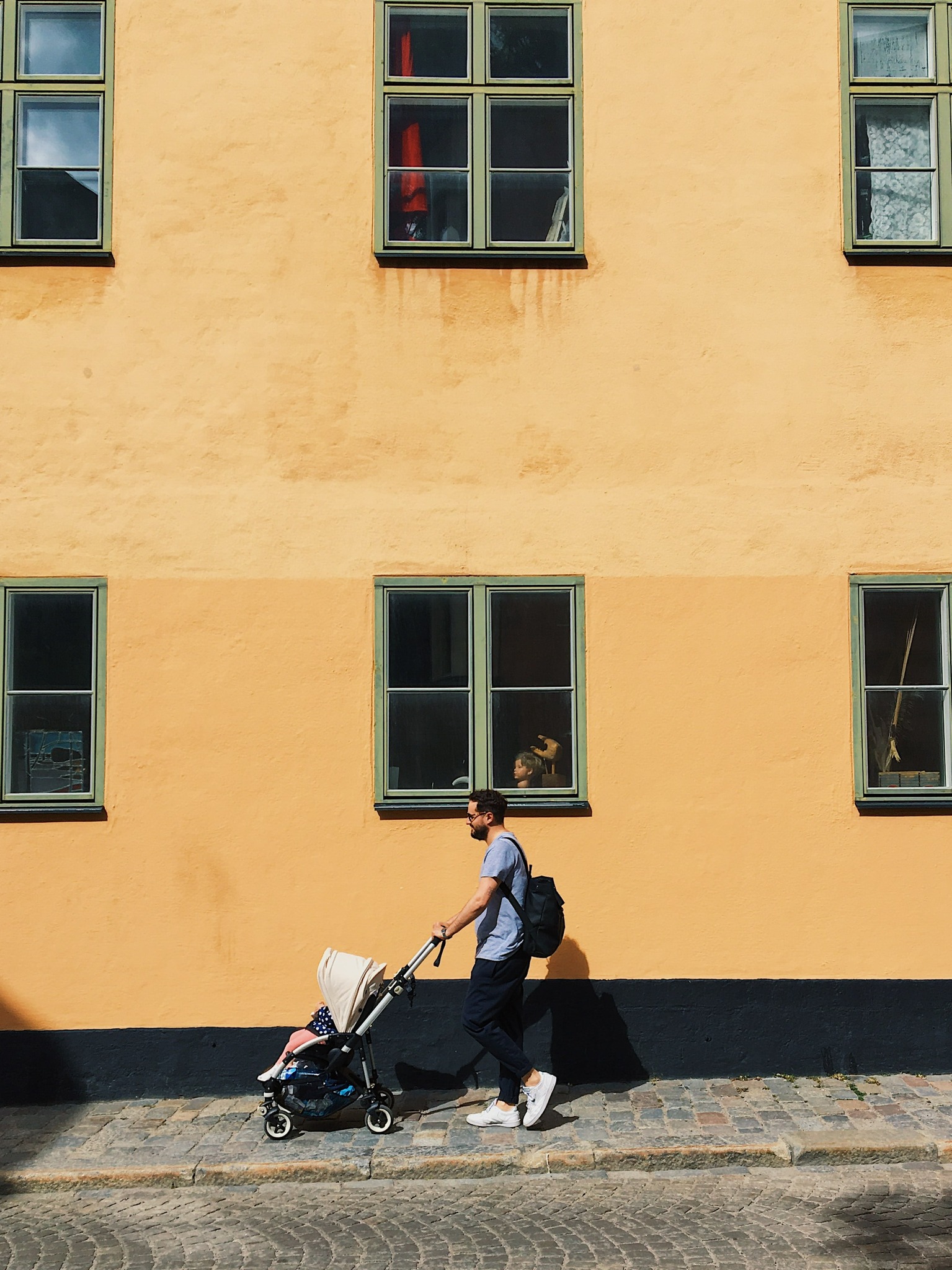 Dad Stroller Yellow Building